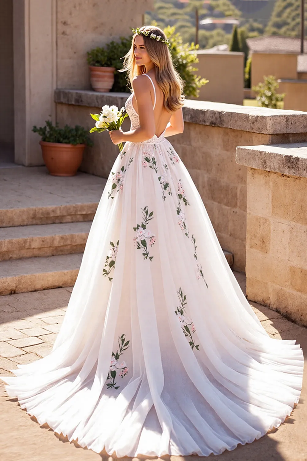 Floral Ivory Appliqued A Line Wedding Dress sold by Zapaka product image thumbnail 2