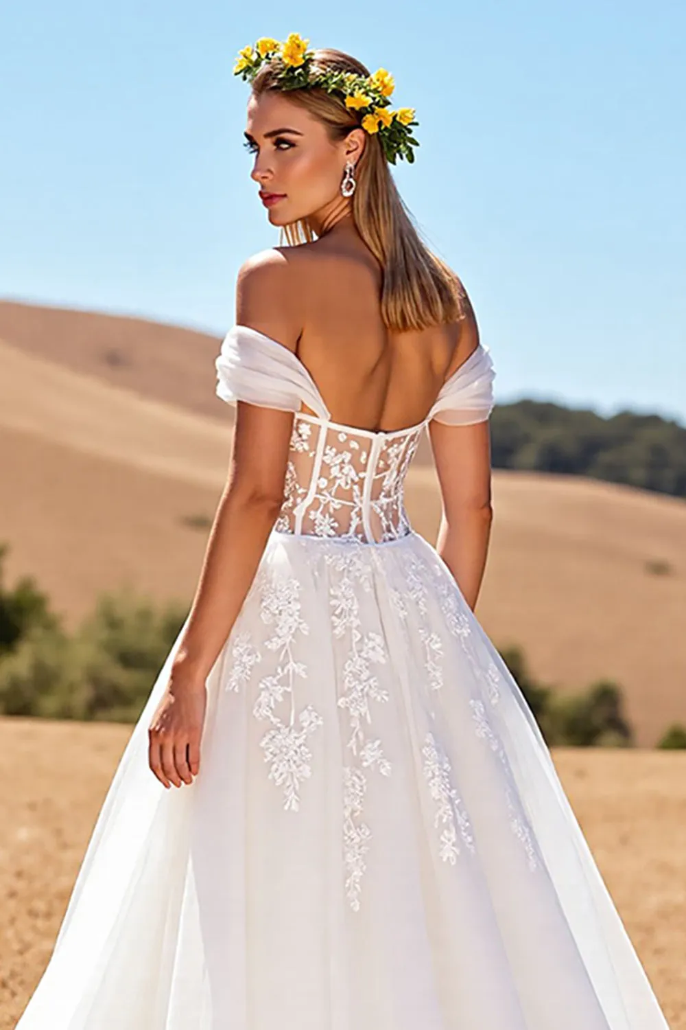 Off The Shoulder Corset Ivory A Line Tulle Wedding Dress sold by Zapaka product image thumbnail 4