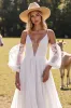 White Deep V Neck A Line Chiffon Sweep Train Wedding Dress sold by Zapaka
