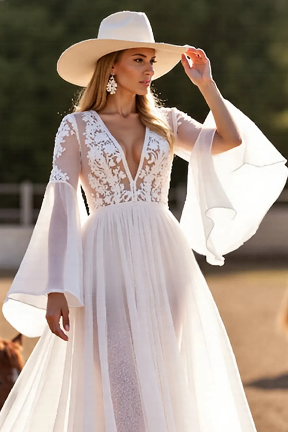 White A Line Flutter Sleeves Wedding Dress with Lace sold by Zapaka product image thumbnail 2