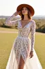 White Lace A Line Western Wedding Dress with Long Sleeves sold by Zapaka