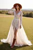 White Lace A Line Western Wedding Dress with Long Sleeves sold by Zapaka