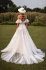 White Cold Shoulder Ruffled A Line Wedding Dress with Applique sold by Zapaka