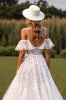 White Cold Shoulder Ruffled A Line Wedding Dress with Applique sold by Zapaka