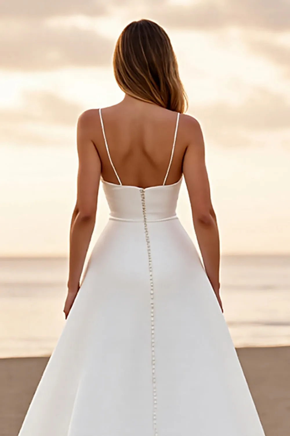 White Simple Satin A Line Wedding Dress with Slit sold by Zapaka product image thumbnail 4