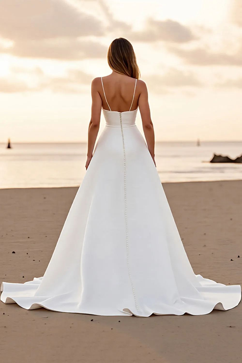 White Simple Satin A Line Wedding Dress with Slit sold by Zapaka product image thumbnail 2