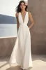 Ivory Ruched Chiffon Deep V-Neck Maxi Beach Engagement Dress sold by Zapaka