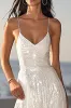 Sparkly Ivory Sequin Spaghetti Straps Maxi Rehearsal Dinner Dress sold by Zapaka