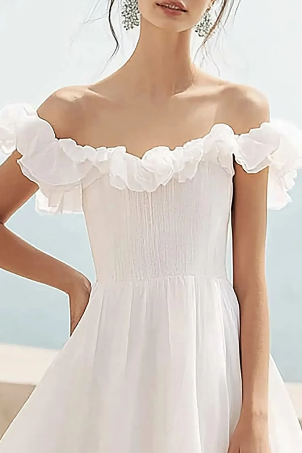 Ivory Ruffled A Line Chiffon Maxi Engagement Dress sold by Zapaka product image thumbnail 2
