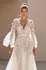 Ivory A Line V Neck Long Sleeves Wedding Dress with Lace sold by Zapaka