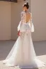 Ivory A Line V Neck Long Sleeves Wedding Dress with Lace sold by Zapaka