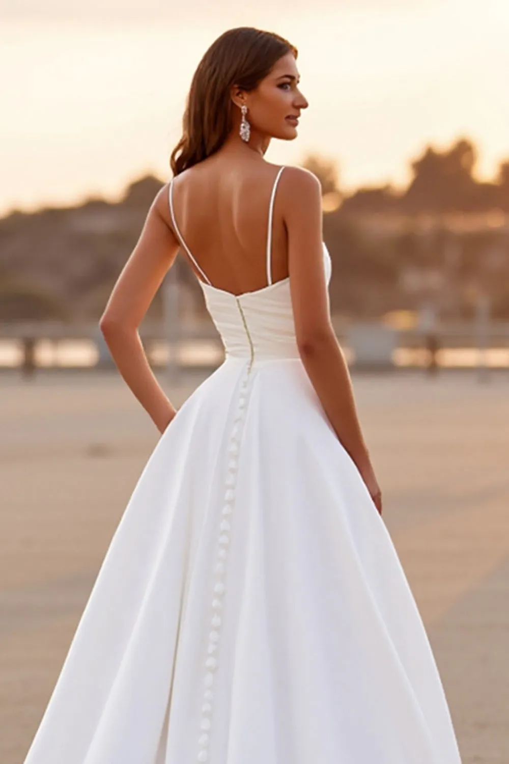 White Spaghetti Straps Ruched High Low Wedding Dress sold by Zapaka product image thumbnail 4
