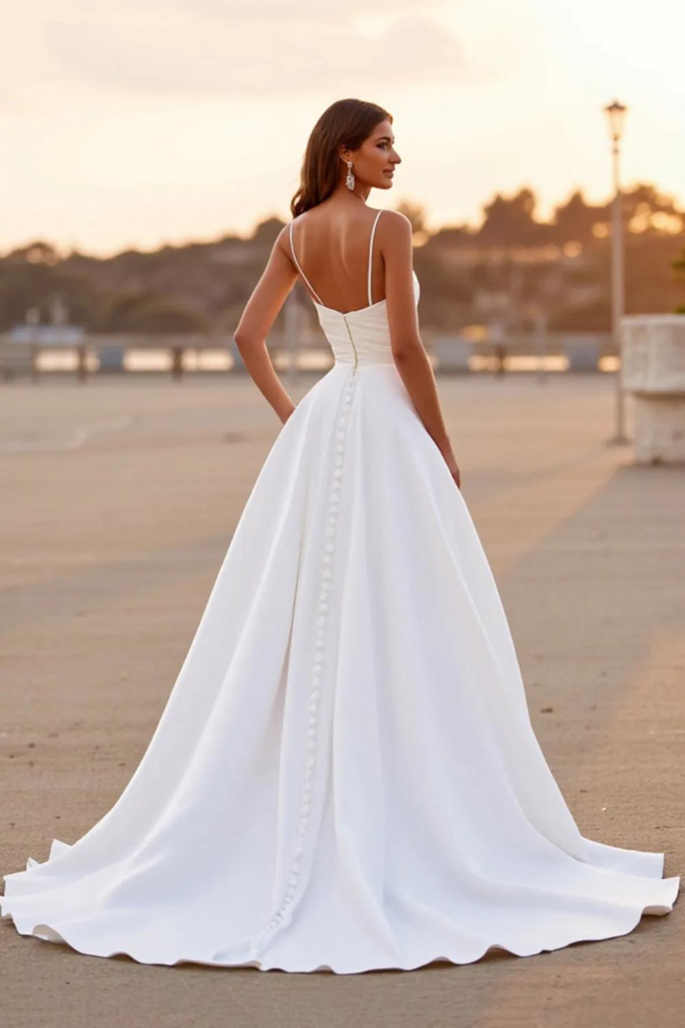 White Spaghetti Straps Ruched High Low Wedding Dress sold by Zapaka product image thumbnail 2