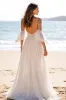 White A Line Backless Sweep Train Beach Wedding Dress sold by Zapaka