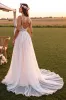 A Line White Spaghetti Straps  Sweep Train Wedding Dress with Lace sold by Zapaka