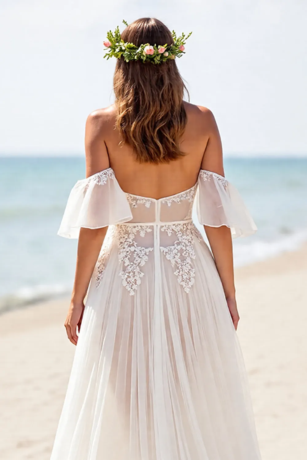 White A Line Chiffon Beach Wedding Dress with Slit sold by Zapaka product image thumbnail 3