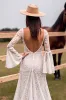 White Lace V Neck Sweep Train Wedding Dress with Slit sold by Zapaka