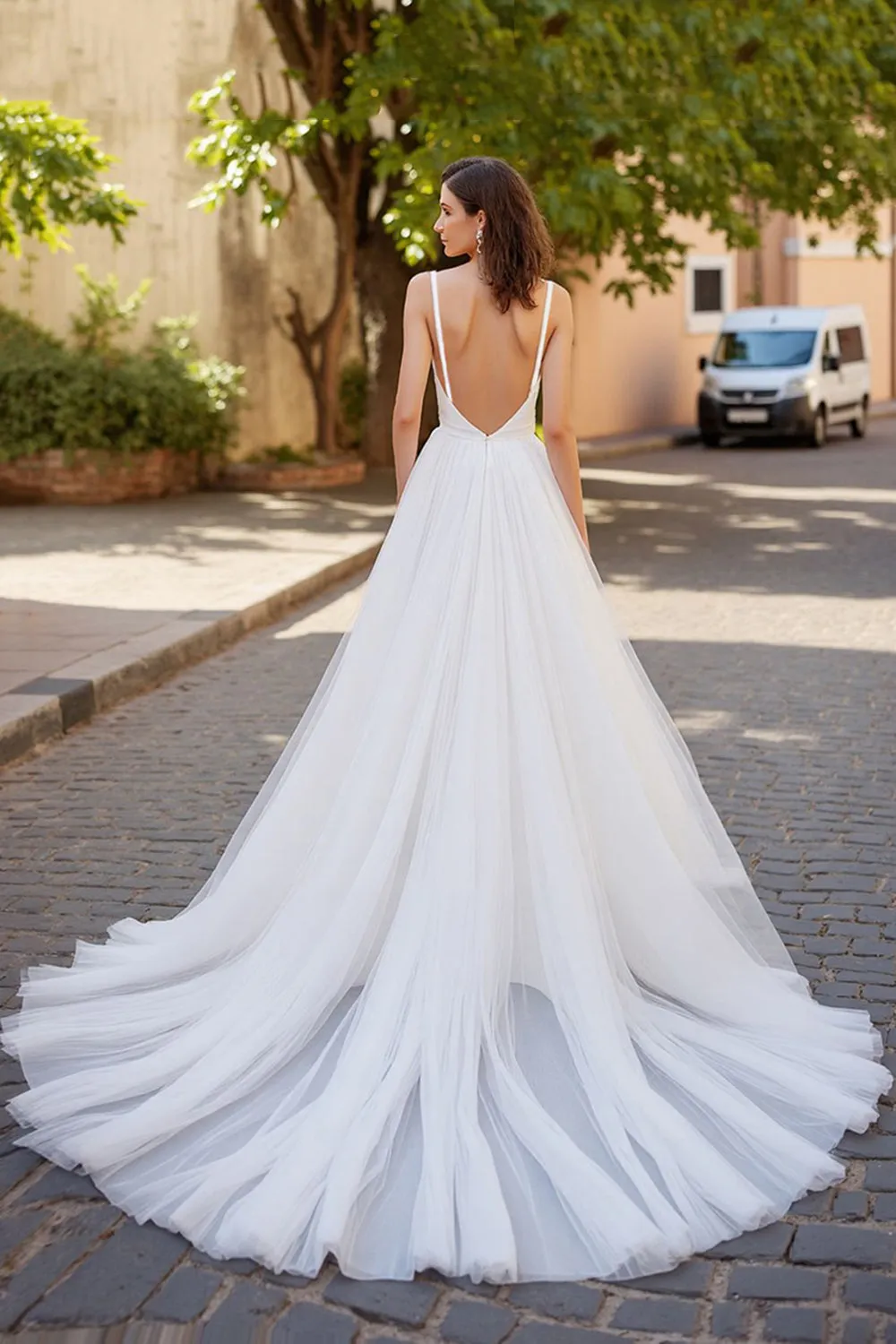 Ivory A Line V Neck Tulle Long Wedding Dress sold by Zapaka product image thumbnail 2