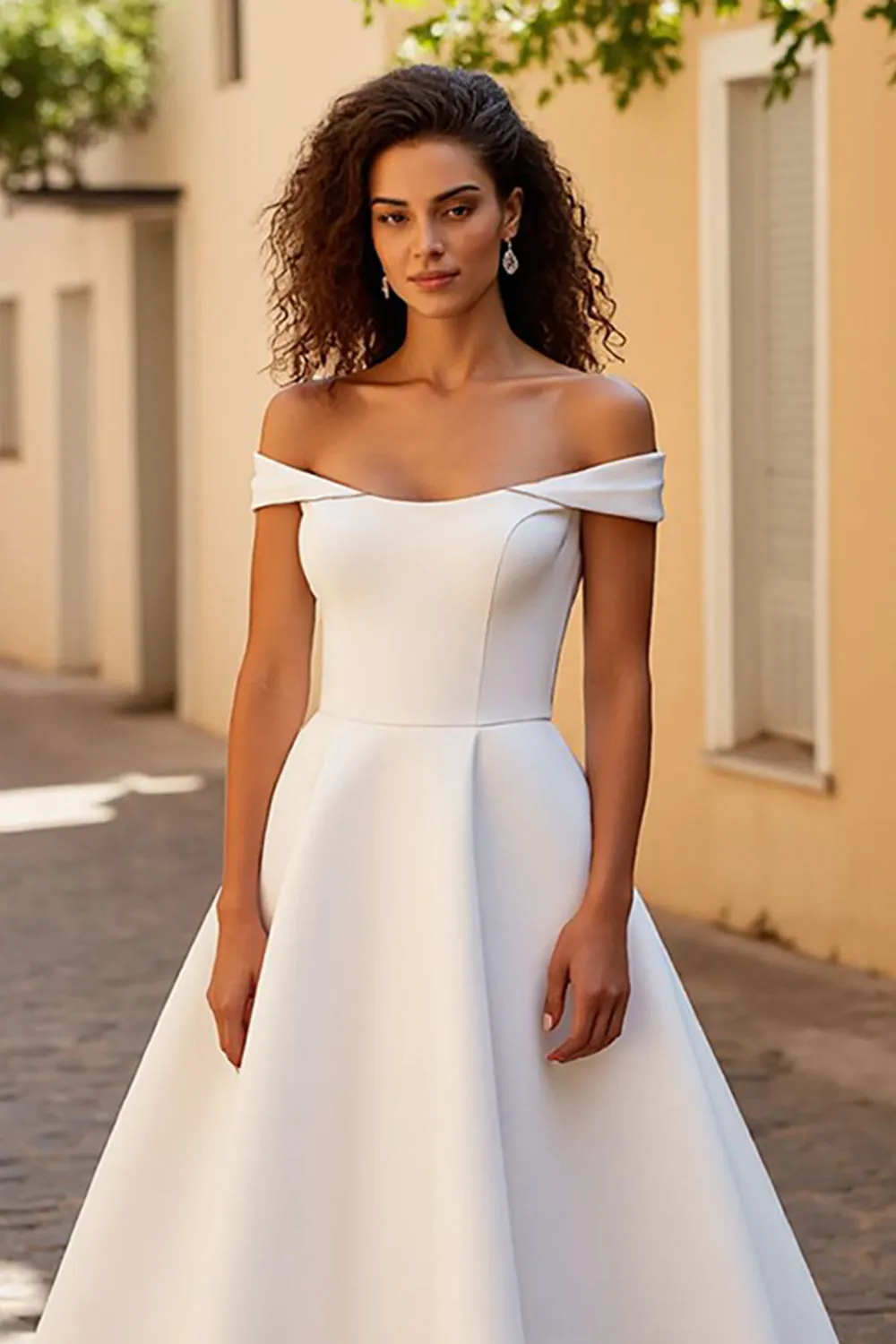 Ivory A Line Off The Shoulder Satin Wedding Dress sold by Zapaka product image thumbnail 3