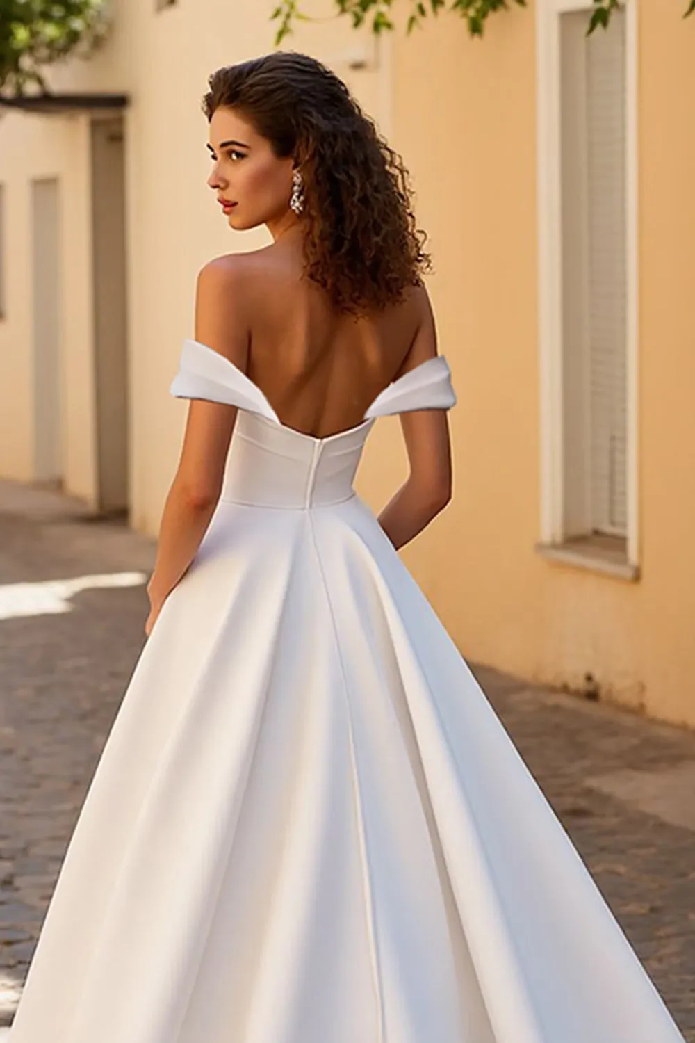 Ivory A Line Off The Shoulder Satin Wedding Dress sold by Zapaka product image thumbnail 4