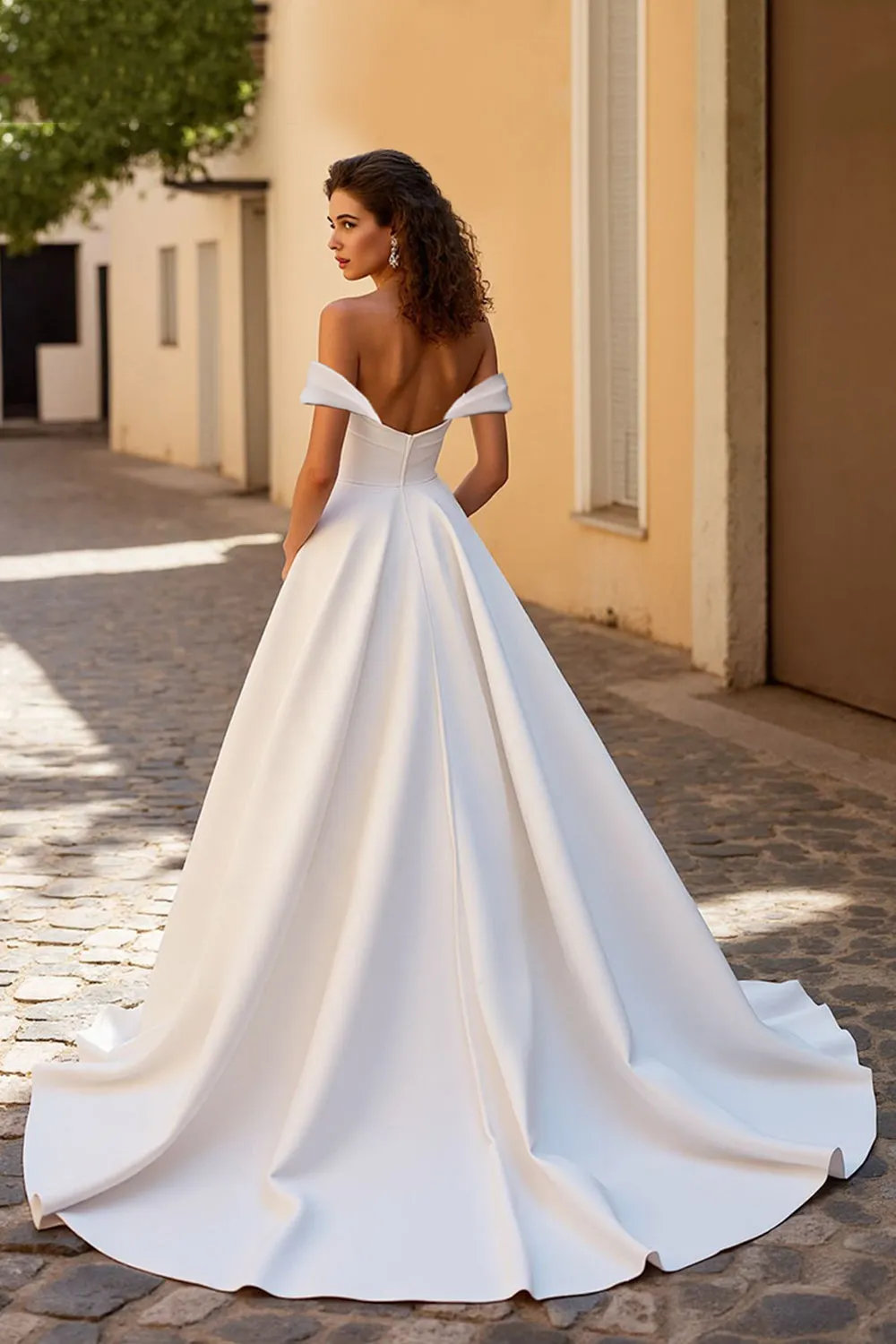 Ivory A Line Off The Shoulder Satin Wedding Dress sold by Zapaka product image thumbnail 2