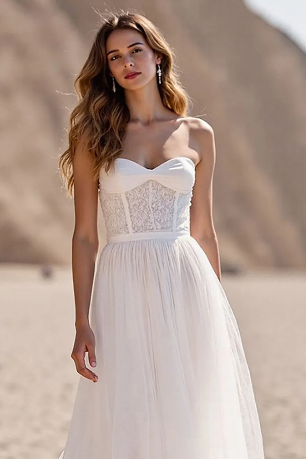 A Line Strapless Ivory Corset Tulle Long Wedding Dress sold by Zapaka product image thumbnail 3
