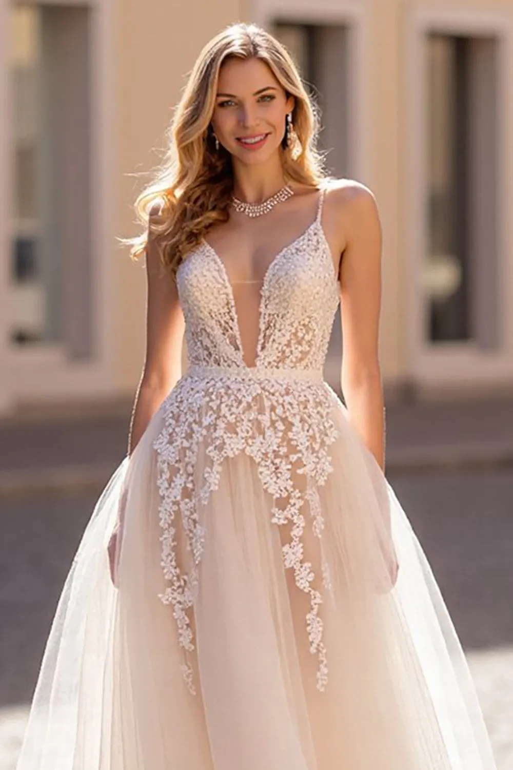 lvory A Line Appliqued Tulle Long Wedding Dress sold by Zapaka product image thumbnail 3