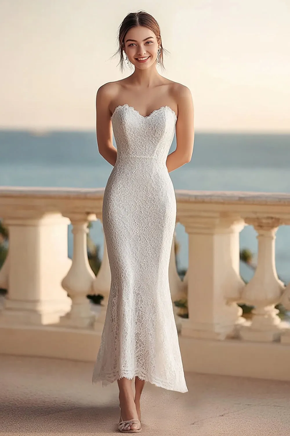 Lace Ivory Sweetheart Mermaid Maxi Wedding Reception Dress sold by Zapaka