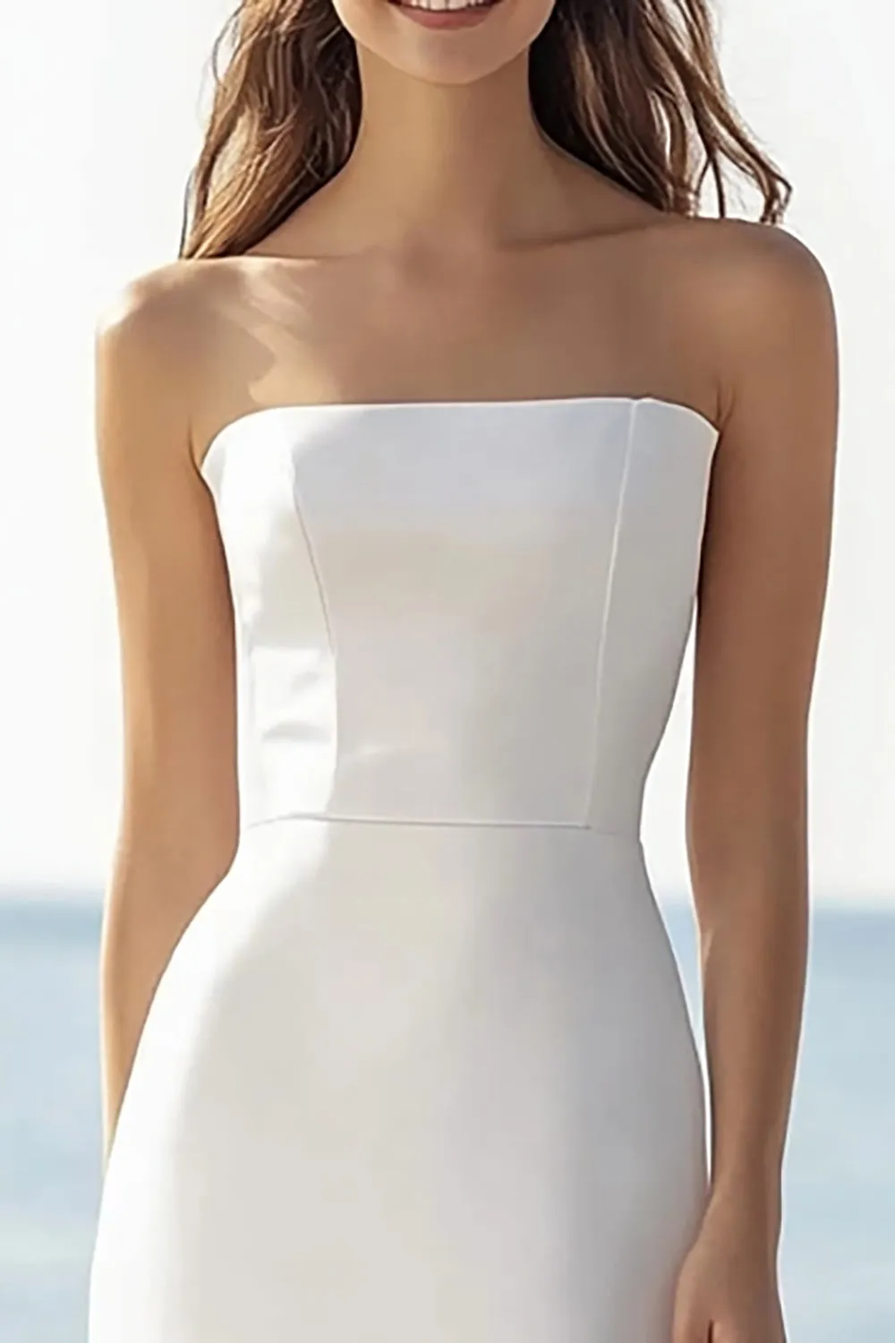 Satin Bodycon Ivory Strapless Maxi Rehearsal Dinner Dress sold by Zapaka product image thumbnail 2