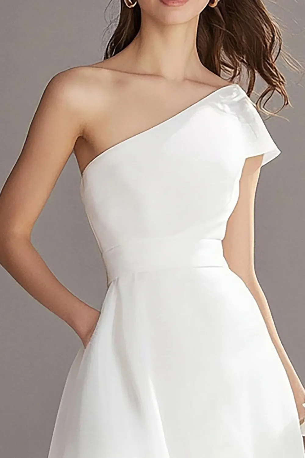 Organza Ivory One Shoulder A Line Maxi Engagement Dress sold by Zapaka product image thumbnail 2