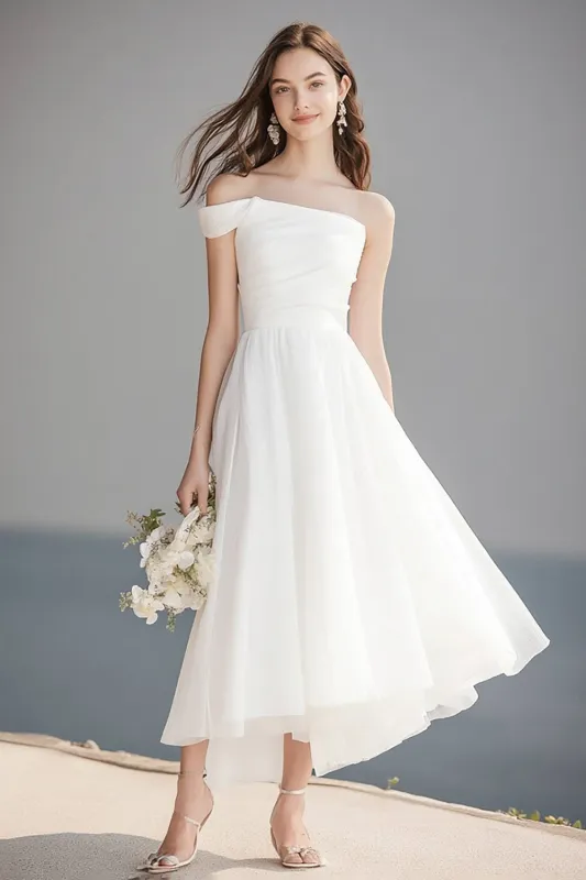 Ivory Organza A Line One Shoulder Maxi Engagement Dress sold by Zapaka