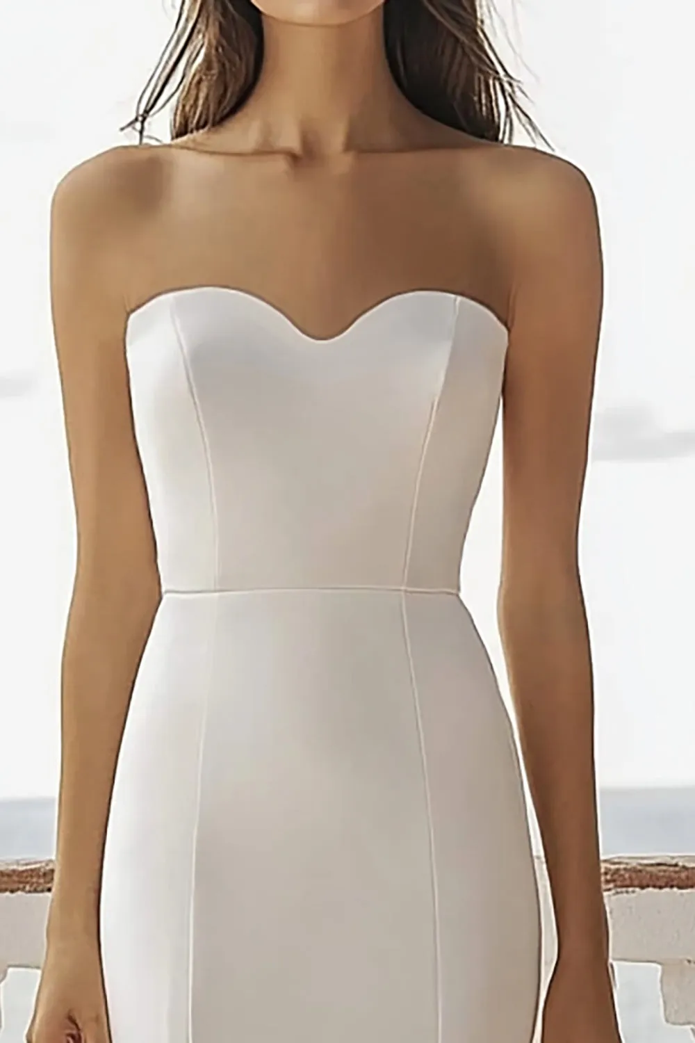 Ivory Sweetheart Mermaid Maxi Satin Rehearsal Dinner Dress with Ruffles sold by Zapaka product image thumbnail 2