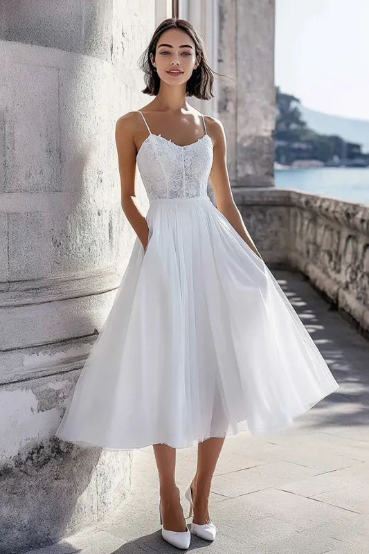 Ivory Tulle Corset Maxi Engagement Dress with Pockets sold by Zapaka