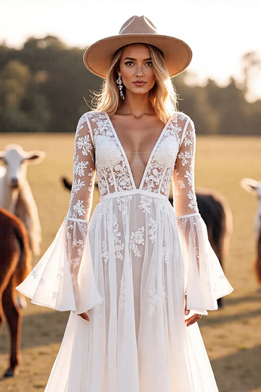 White A Line V Neck Western Wedding Dress with Lace sold by Zapaka product image thumbnail 3