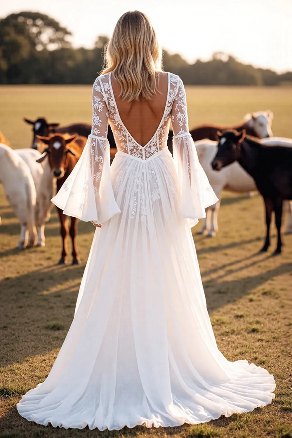 White A Line V Neck Western Wedding Dress with Lace sold by Zapaka product image thumbnail 2
