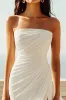 Ruched Strapless Chiffon Ivory Beach Engagement Dress with Slit sold by Zapaka