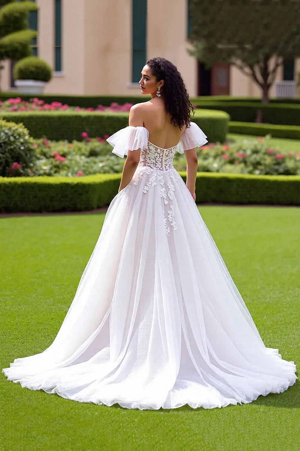 Off The Shoulder Ivory A Line Appliqued Wedding Dress sold by Zapaka product image thumbnail 2