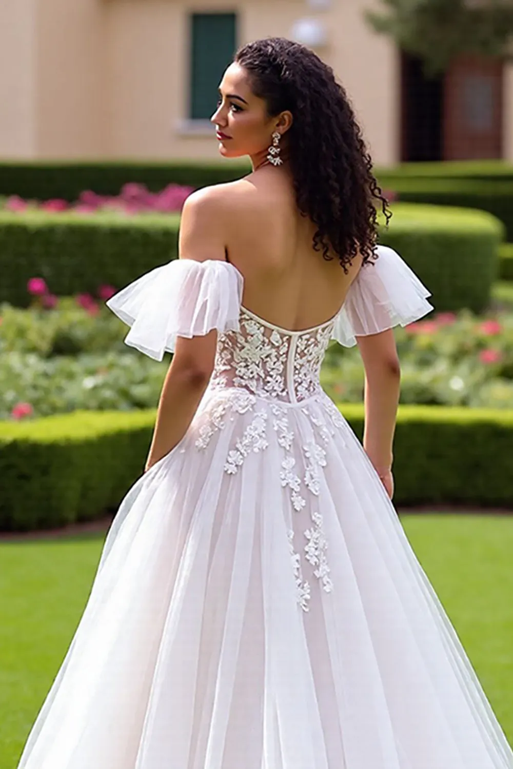 Off The Shoulder Ivory A Line Appliqued Wedding Dress sold by Zapaka product image thumbnail 4