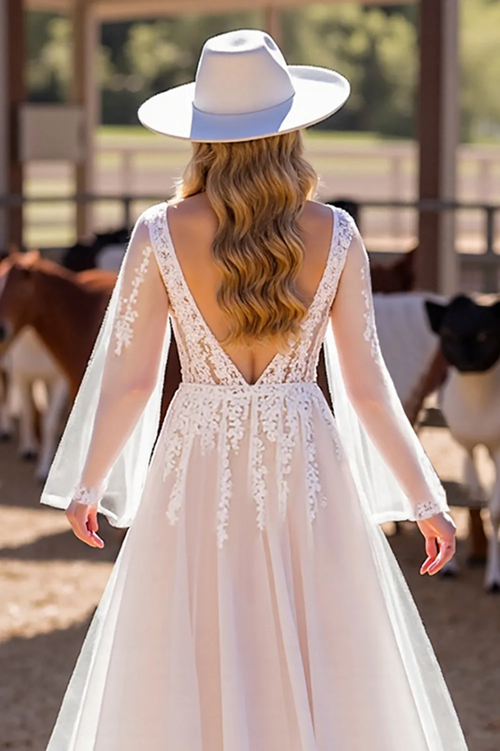 A Line White Deep V Neck Wedding Dress with Lace sold by Zapaka product image thumbnail 5
