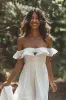 White Chiffon A Line Keyhole Boho Wedding Dress with Ruffles sold by Zapaka