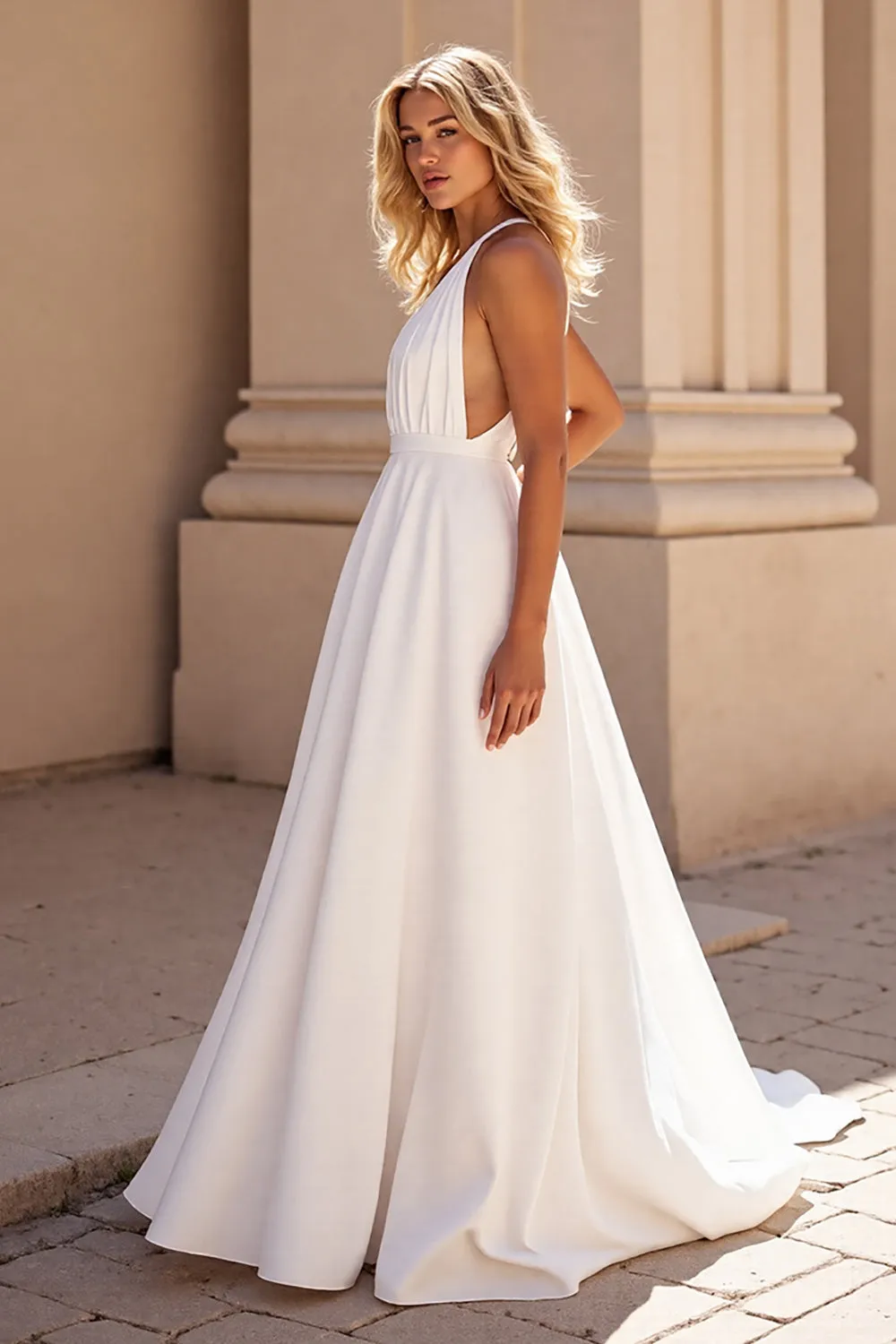 Halter A Line Sweep Train Simple Wedding Dress sold by Zapaka product image thumbnail 2