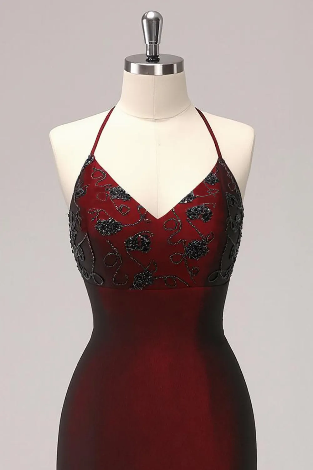 Mermaid Black Red Halter Appliqued Long Formal Dress sold by Zapaka product image thumbnail 3