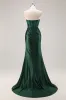 Strapless Mermaid Dark Green Sequin Prom Dress with Slit sold by Zapaka
