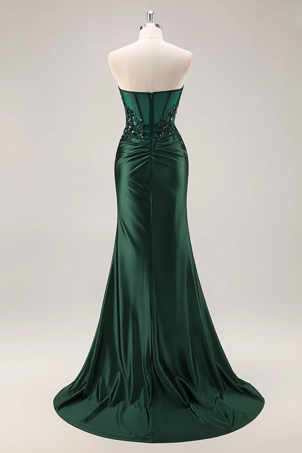 Strapless Mermaid Dark Green Sequin Prom Dress with Slit sold by Zapaka product image thumbnail 2