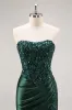 Strapless Mermaid Dark Green Sequin Prom Dress with Slit sold by Zapaka