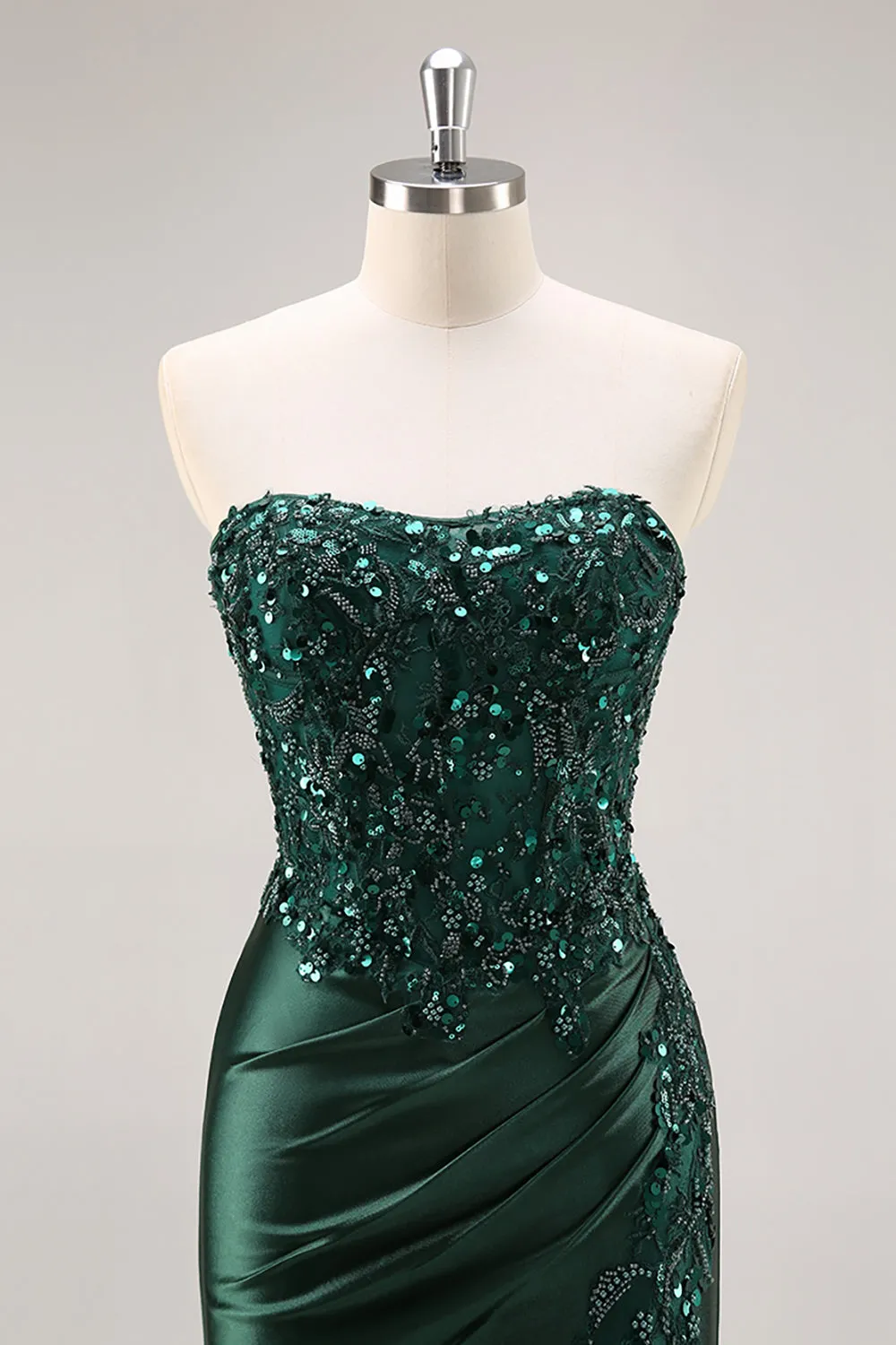 Strapless Mermaid Dark Green Sequin Prom Dress with Slit sold by Zapaka product image thumbnail 4