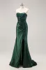 Strapless Mermaid Dark Green Sequin Prom Dress with Slit sold by Zapaka