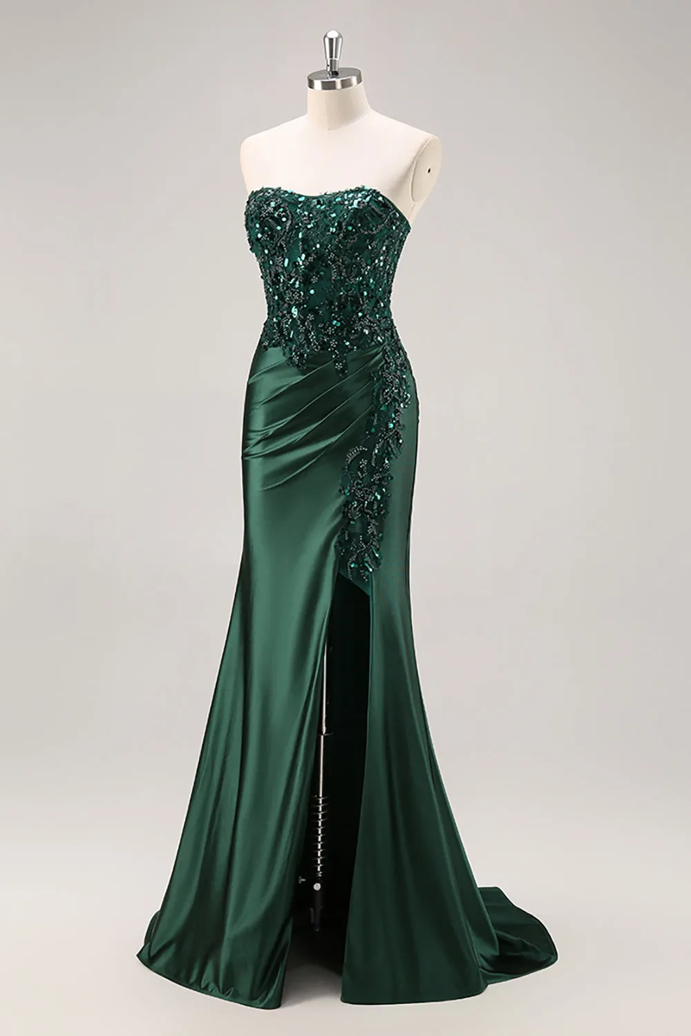 Strapless Mermaid Dark Green Sequin Prom Dress with Slit sold by Zapaka product image thumbnail 3