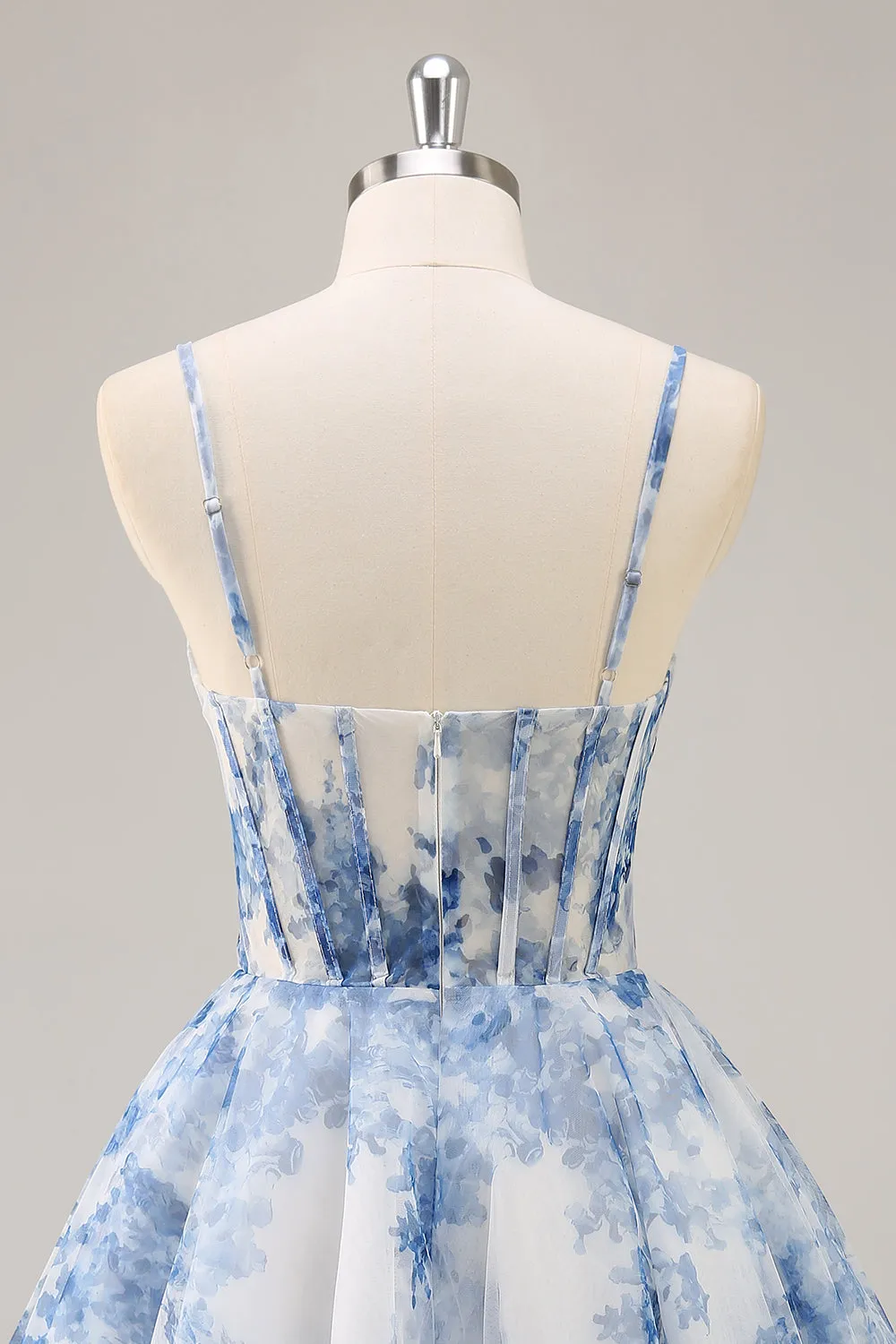 White Blue Flower A Line Corset Ruched Homecoming Dress sold by Zapaka product image thumbnail 5