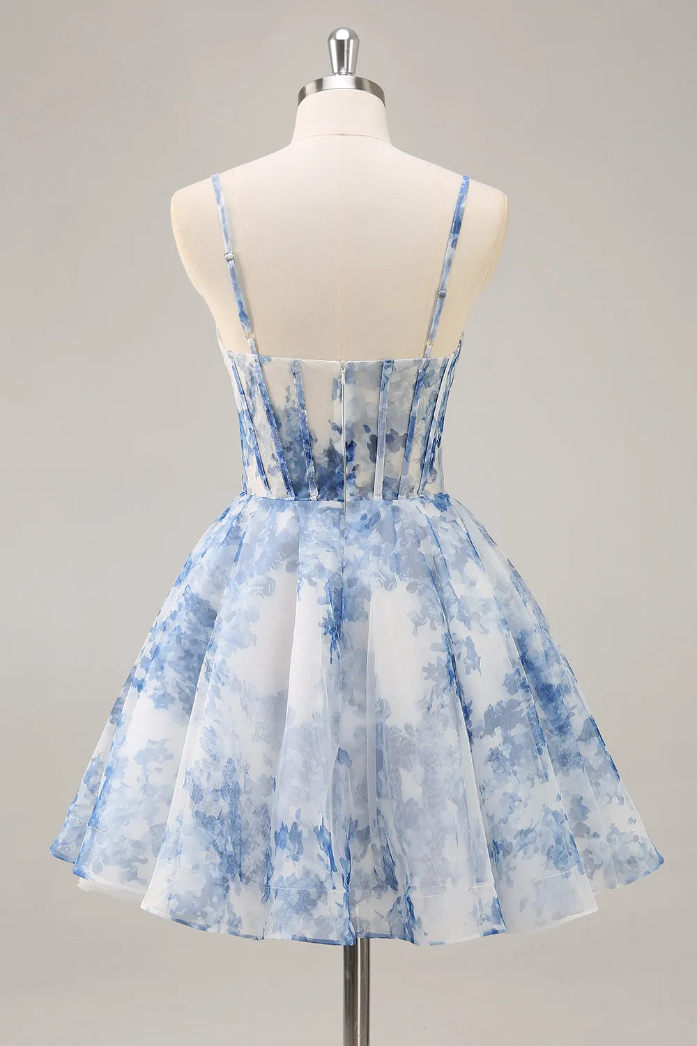 White Blue Flower A Line Corset Ruched Homecoming Dress sold by Zapaka product image thumbnail 2